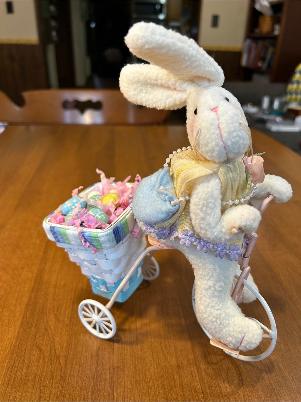 Plush Easter Bunny on Bicycle with Basket - White and Pastel